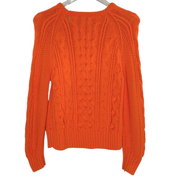 J Crew S Womens Orange Diagonal Cable Knit Crewneck Sweater Fall - Picture 2 of 10